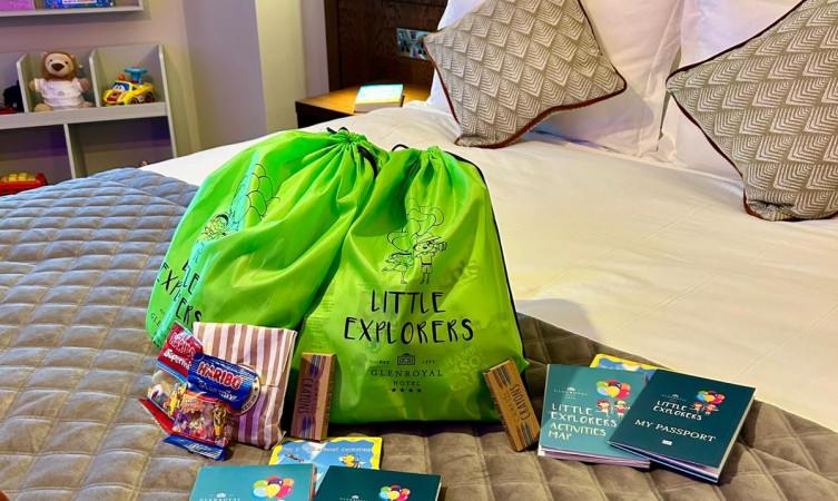 image of kids goody bag with sweets, maps and hotel passports