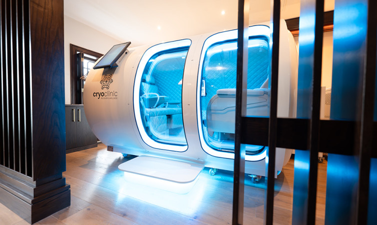 hyperbaric oxygen chamber with glowing blue light