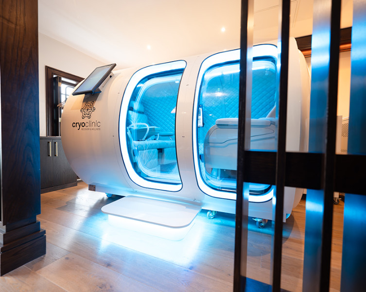 hyperbaric oxygen chamber with blue glowing light